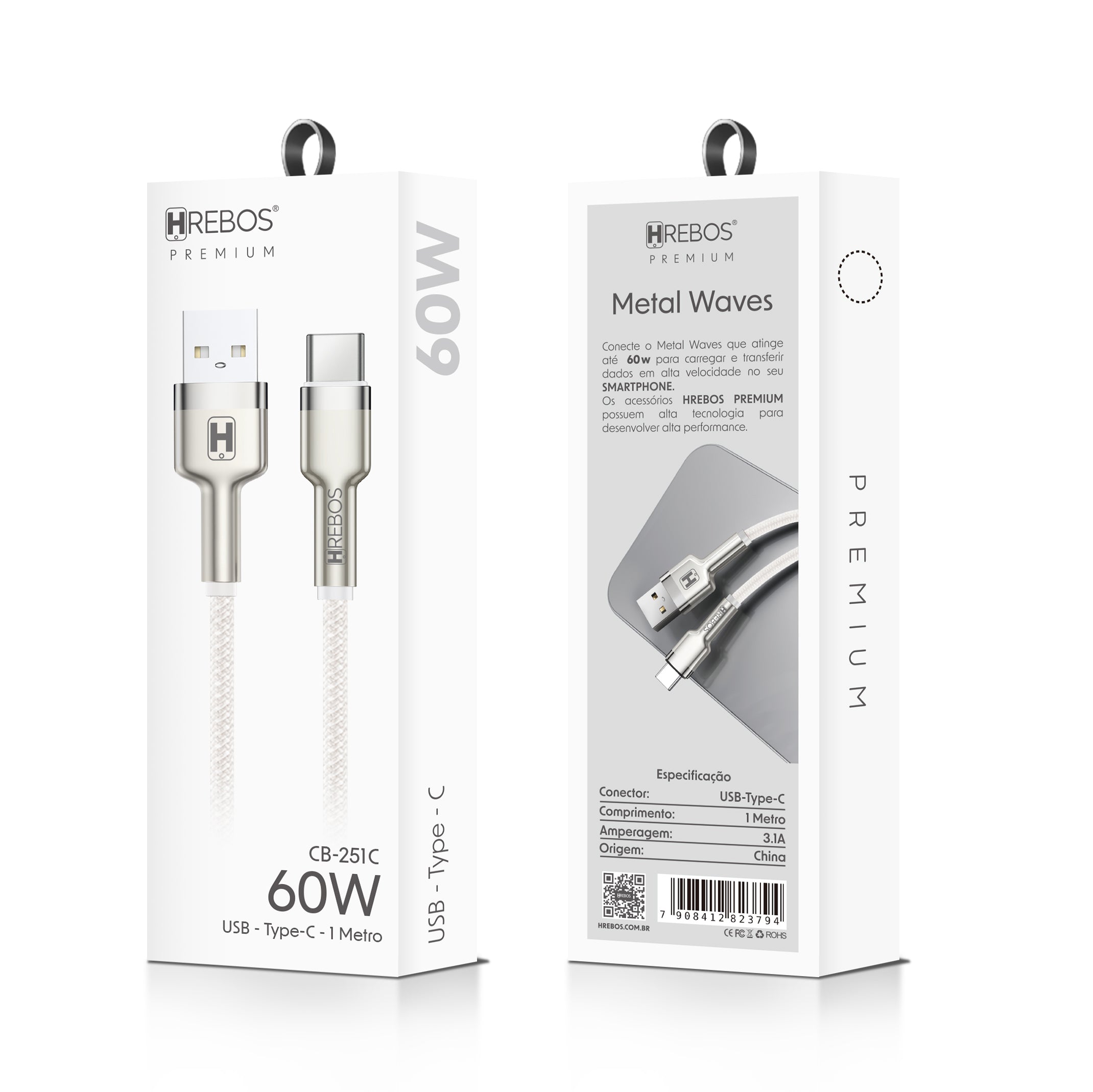 Cabo Metal Waves 60w USB x Tipo-C 1m