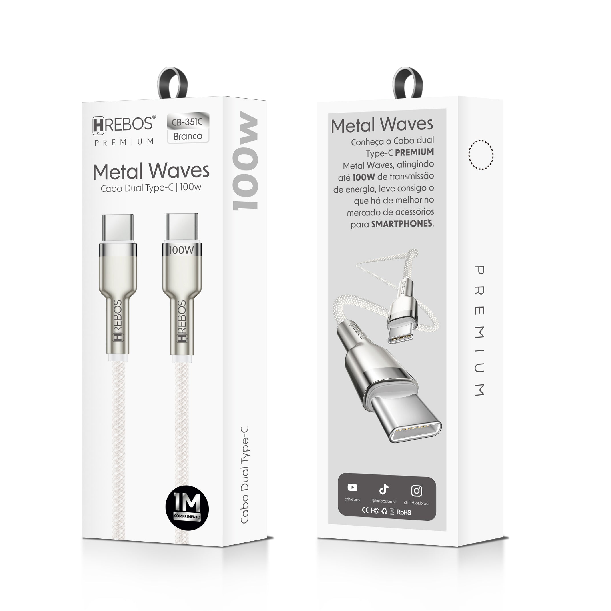 Cabo Metal Waves 100w Tipo-C x Tipo-C 1m