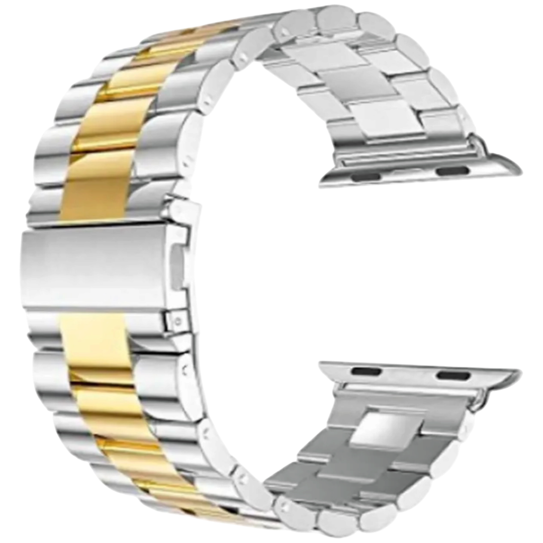 Pulseira Apple Watch Aço Prata com Dourado