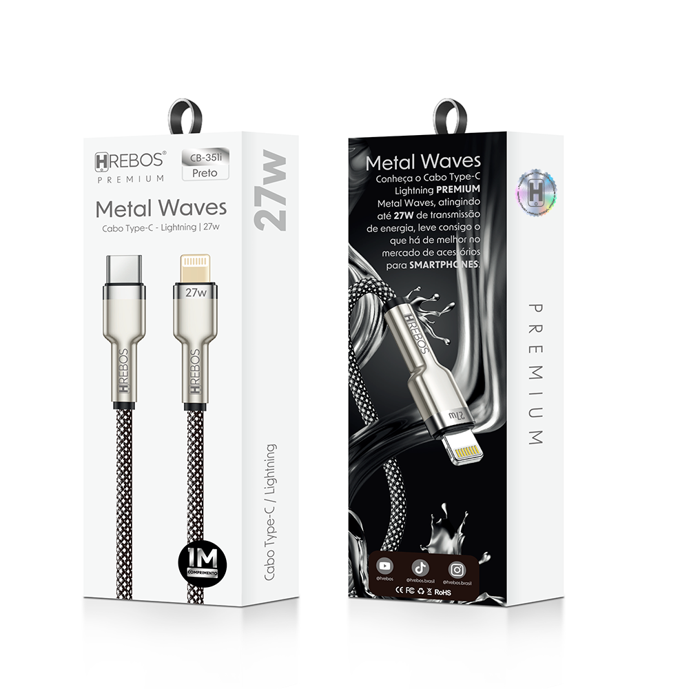 Cabo Metal Waves 27w Tipo-C x Lightning 1m