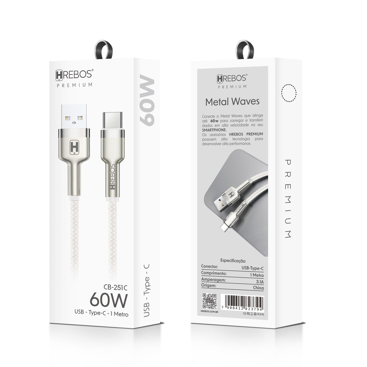 Cabo Metal Waves 60w USB x Tipo-C 1m