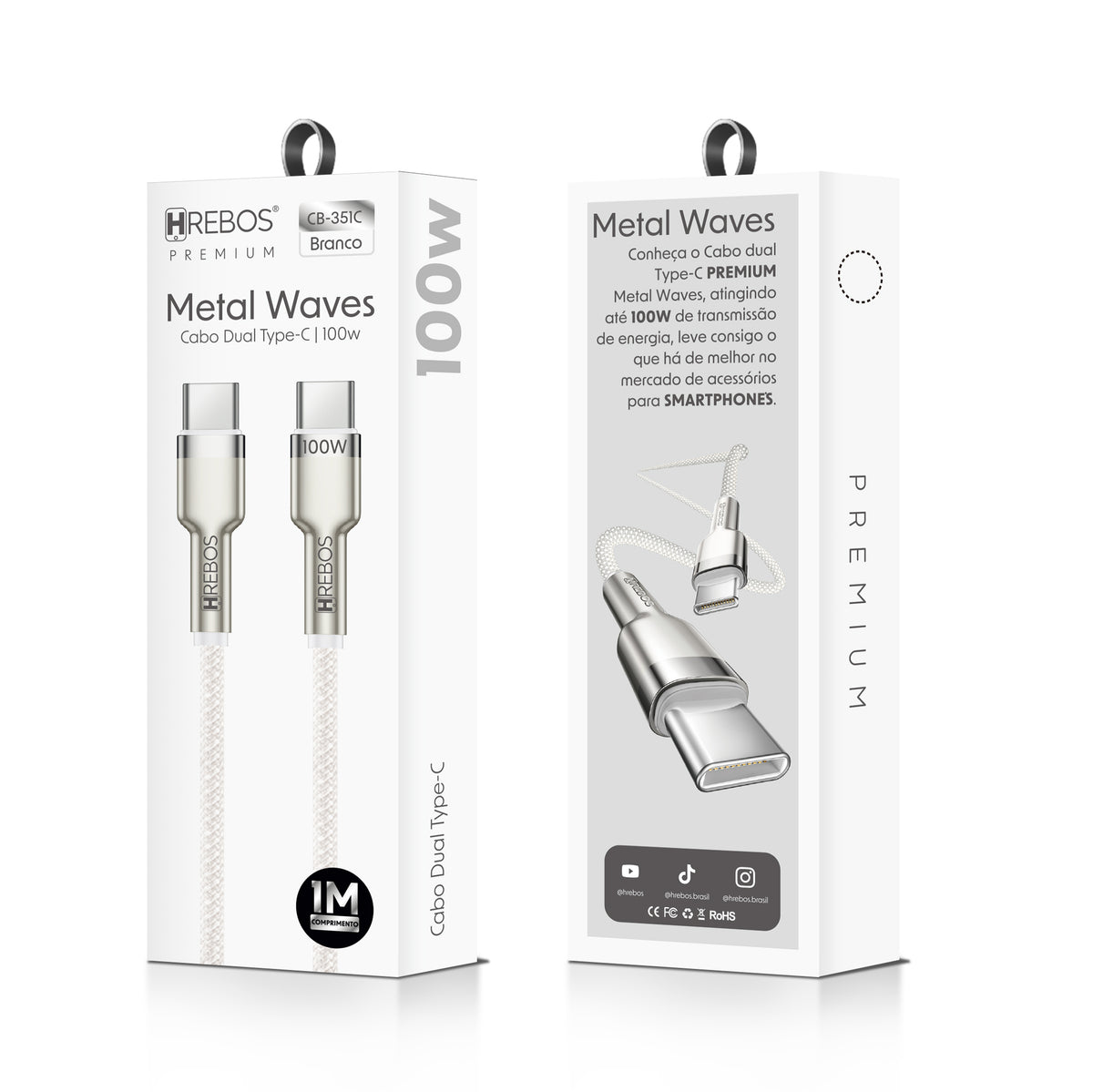 Cabo Metal Waves 100w Tipo-C x Tipo-C 1m