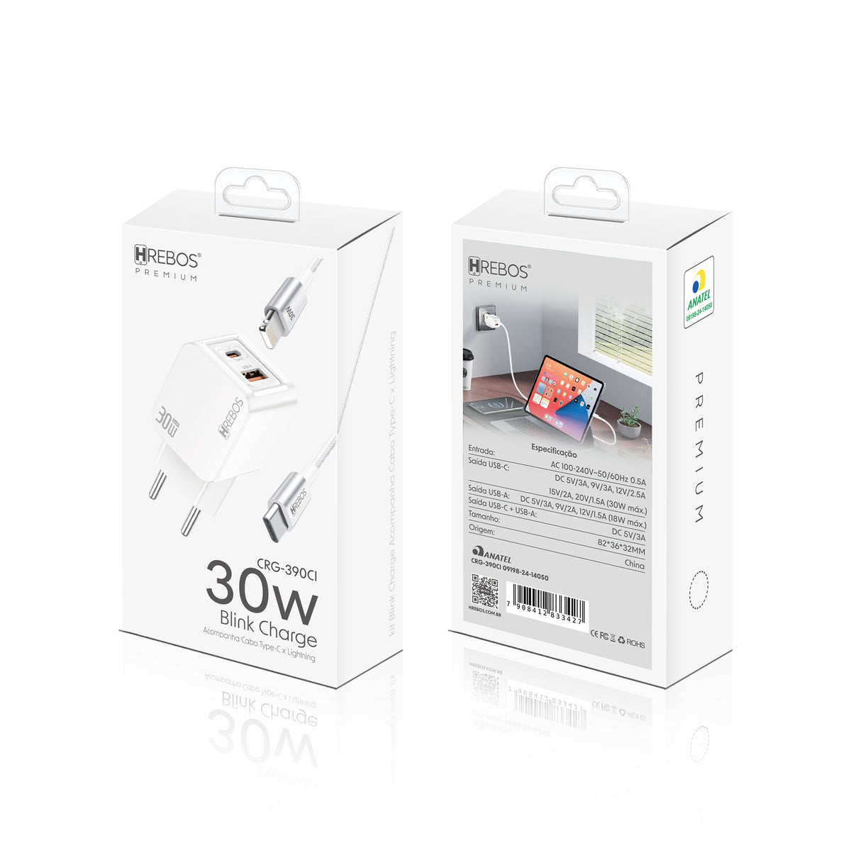 Kit Carregador Blink Charge 30w Tipo-C x Lightning