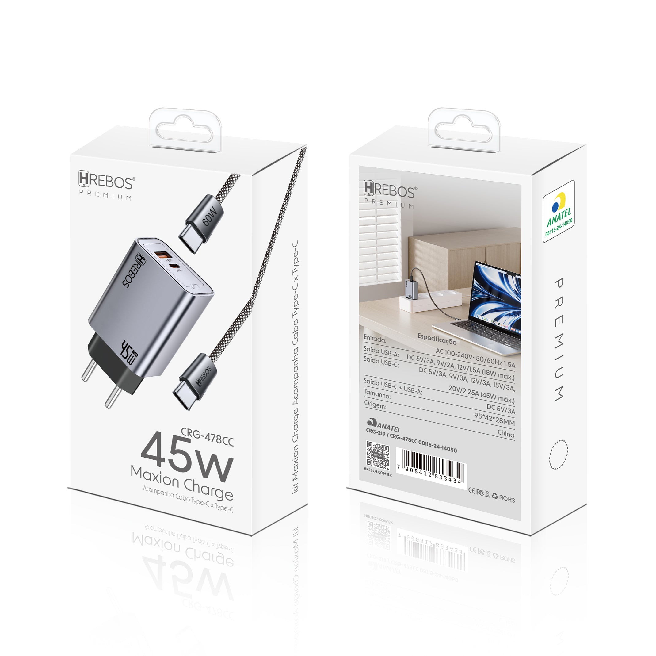 Kit Carregador Maxion Charge 45w Tipo-C x Tipo-C