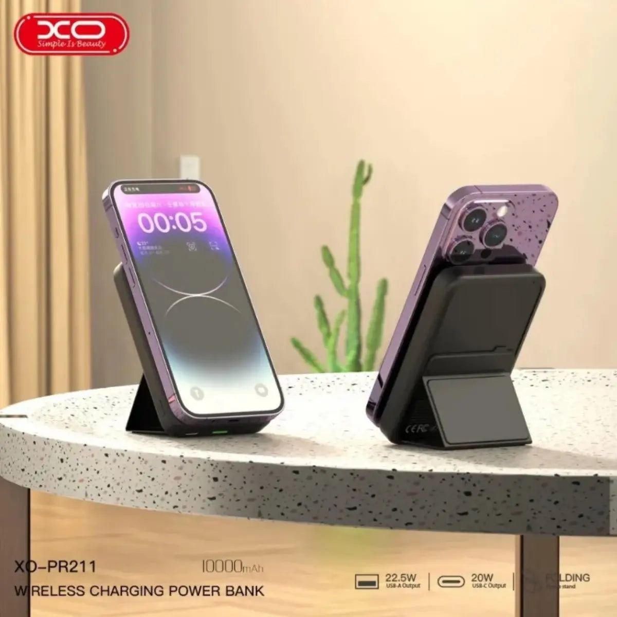 Power Bank Portátil Magnético Suporte Mesa Pd 22w 10000mah