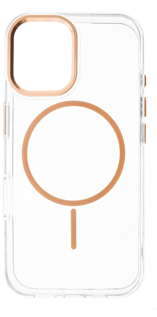 Capa Magnética Armor Shield iPhone 16 Pro Max Transparente com Dourado