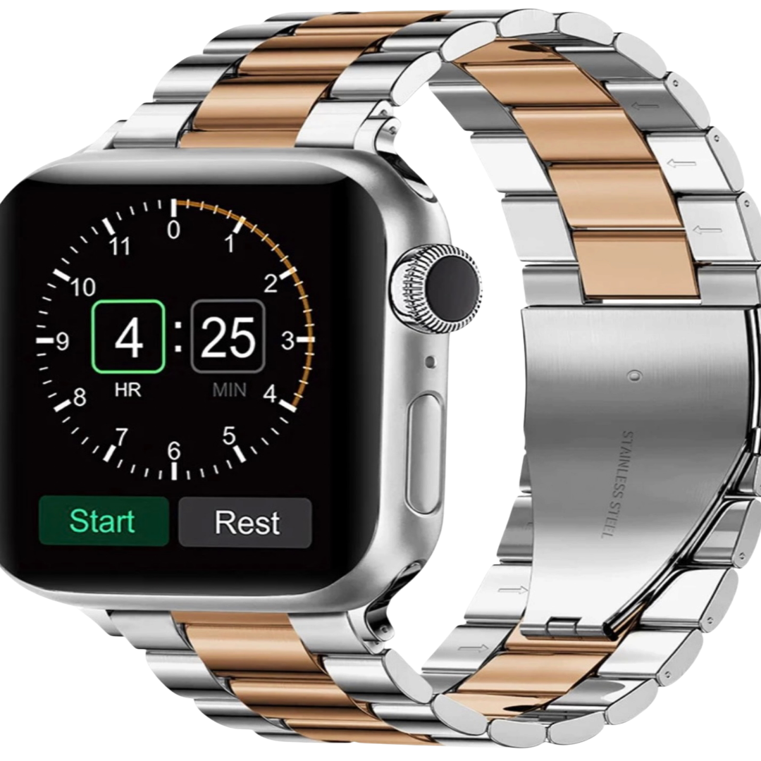 Pulseira Apple Watch Aço Prata com Bronze