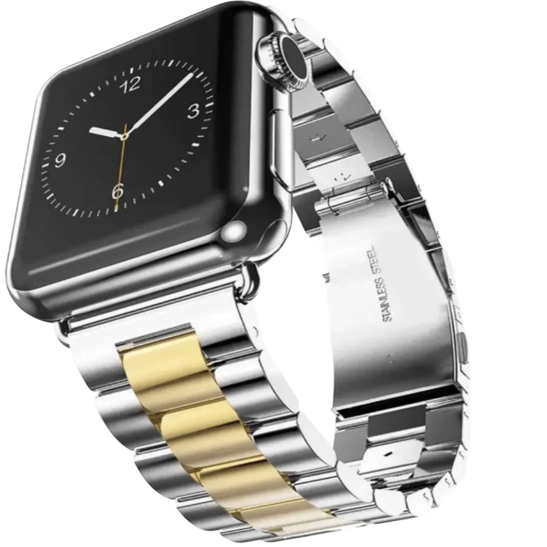 Pulseira Apple Watch Aço Prata com Dourado
