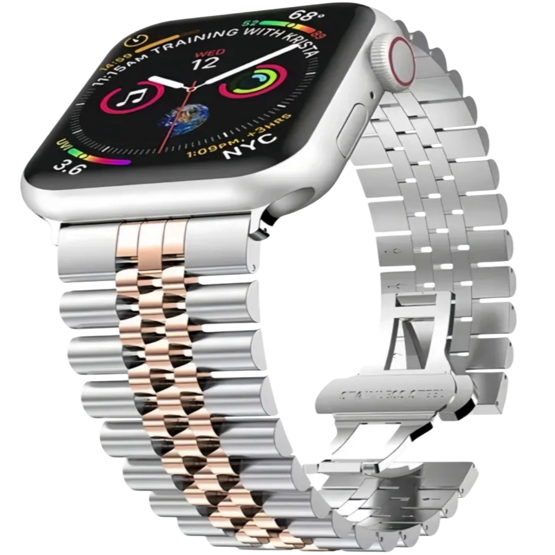 Pulseira Apple Watch Aço Flex Prata com Bronze